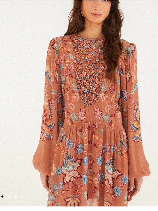 FARM Rio Dresses & Skirts - Mocha Boho Enhance Lace Long Sleeve Mini Dress